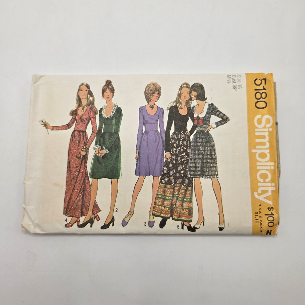Simplicity 5180 Sewing Pattern 1972 Misses Dress Maxi Midriff Size 16 Bust 38